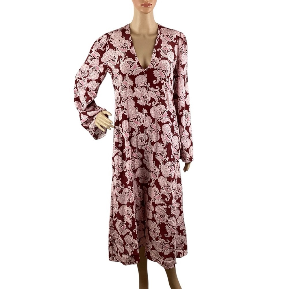 Equipment Femme Julianne 100% Silk Paisley Midi Dress Size S Burgundy Pink - Picture 6 of 8